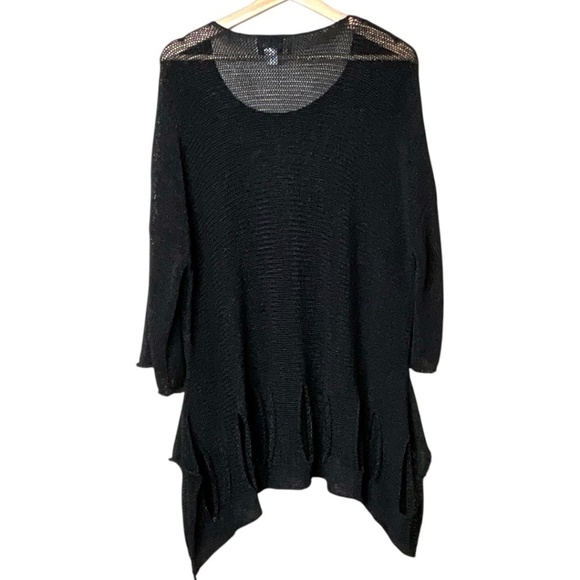 JOSEPH RIBKOFF Acrylic / Cotton Blend Open Knit Hankerchief Hem Tunic Sweater - Picture 4 of 10